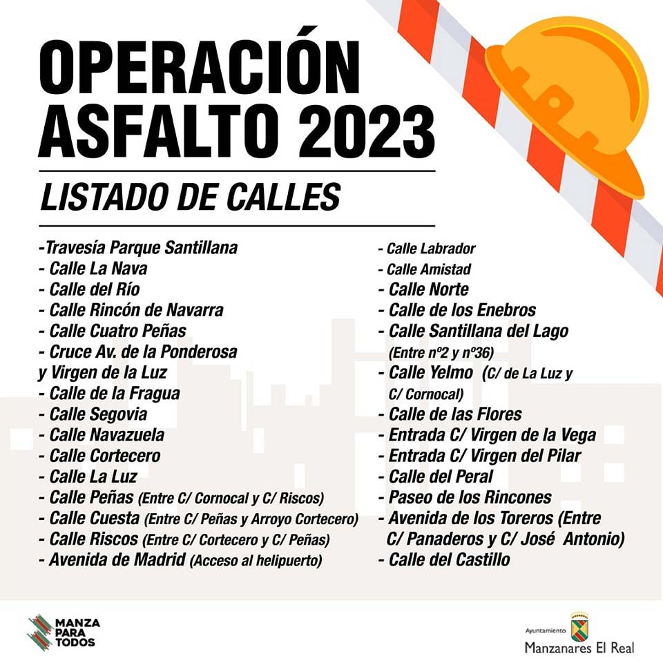 Noticia actualizada: 25/1/2023. Listado de las calles de la Operación Asfalto