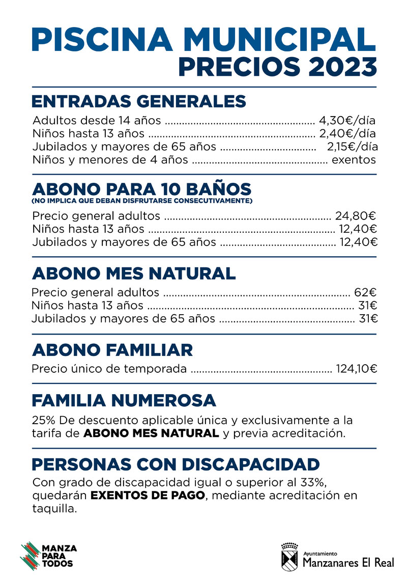 Precios de la Piscina municipal de Manzanares El Real