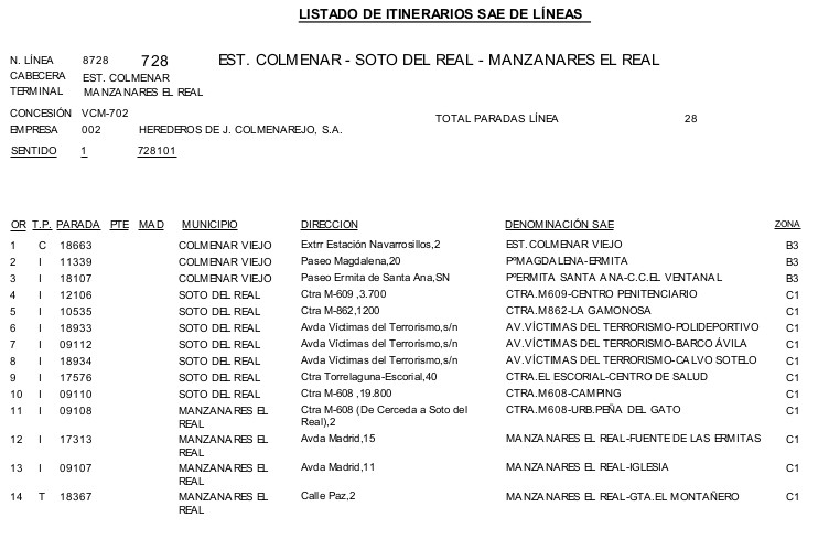 Horario autobús 728