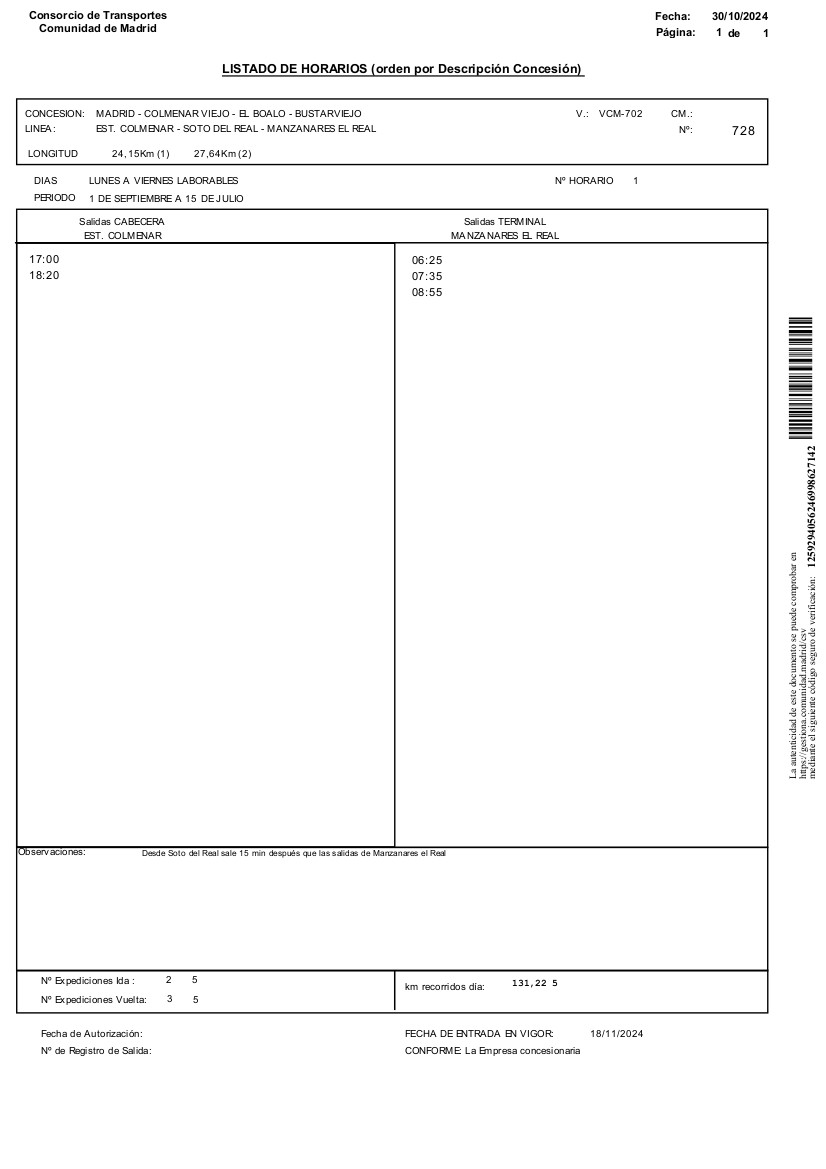 Horario autobús 728